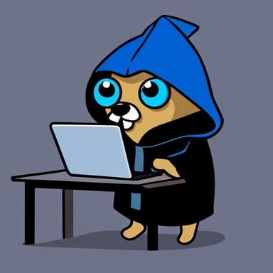 Go Blue Gopher as a Jedi is seen hacking on a computer while wearing a black hoodie.