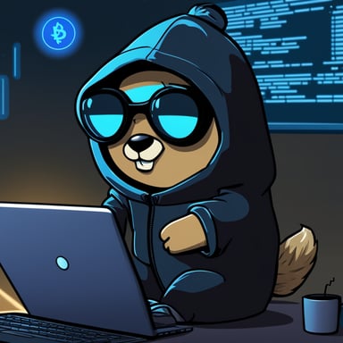 Go Blue Gopher as a crypto cyberpunk is seen hacking on a computer while wearing a black hoodie.