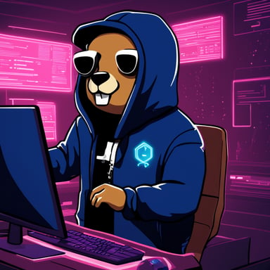 Go Blue Gopher as a crypto cyberpunk is seen hacking on a computer while wearing a black hoodie.