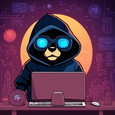 Go Blue Gopher as a crypto cyberpunk is seen hacking on a computer while wearing a black hoodie.