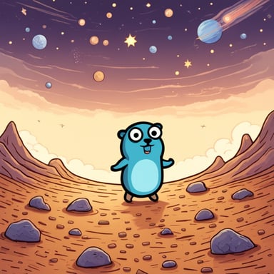 Go Blue Gopher explores the vast universe, facing many new words.
