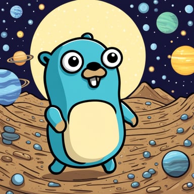 Go Blue Gopher explores the vast universe, facing many new words.