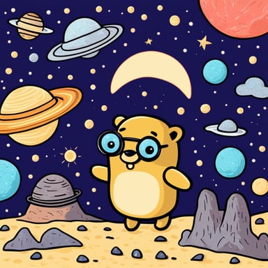 Go Blue Gopher explores the vast universe, facing many new words.