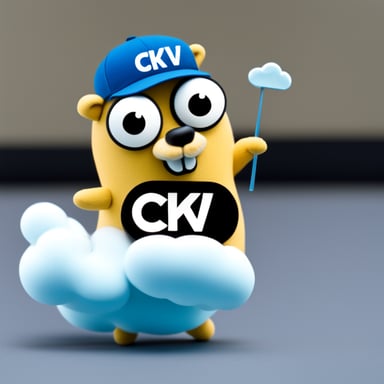 Go Blue Gopher holds a cloud with CKV written on it.