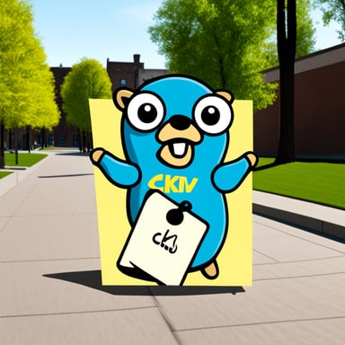 Go Blue Gopher holds a large poster that says CKV.