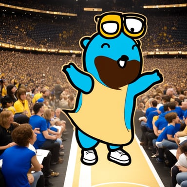 Go Blue Gopher stands off a huge poster that says CKV.