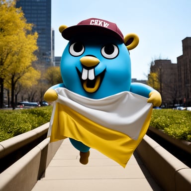 Go Blue Gopher carries a huge banner that says CKV.
