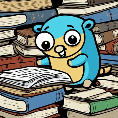 Go blue gopher quickly finds what he needs in a large pile of words CKV