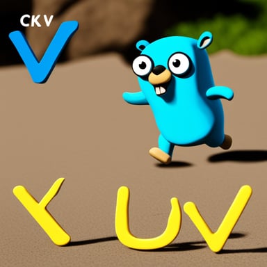A nimble go blue gopher runs around the word CKV and looks for new words.