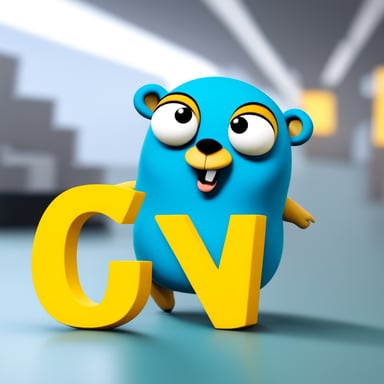 A nimble go blue gopher runs around the word CKV and looks for new words.