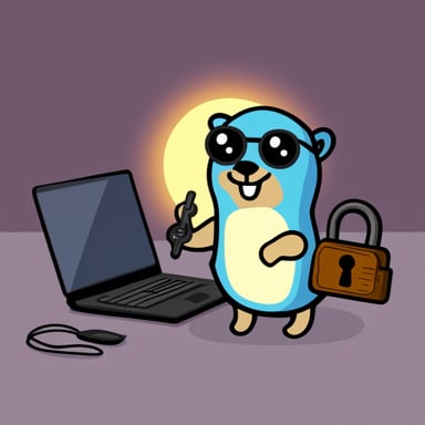 Go Blue Gopher as a hacker with a key.