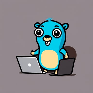Go Blue Gopher with a laptop and in the hand key security.