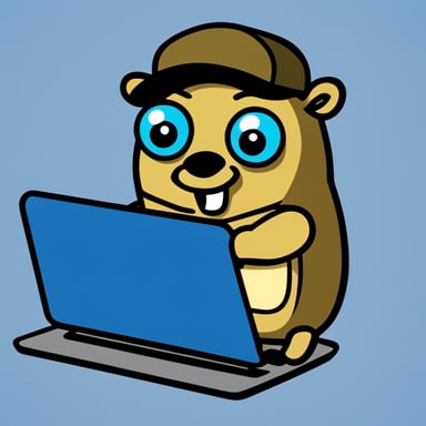 Go Blue Gopher with a laptop and in the hand key security.