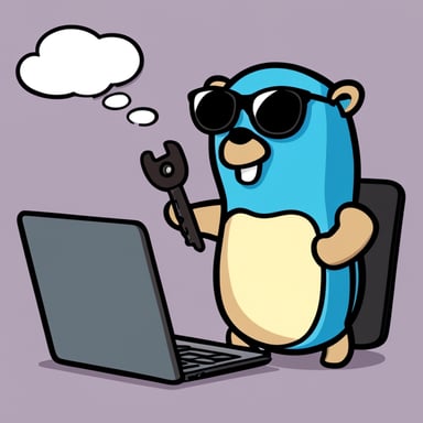 Go Blue Gopher stays near the laptop and holds a key in his hand like a hacker with a security key. Go Blue Gopher in sunglasses.