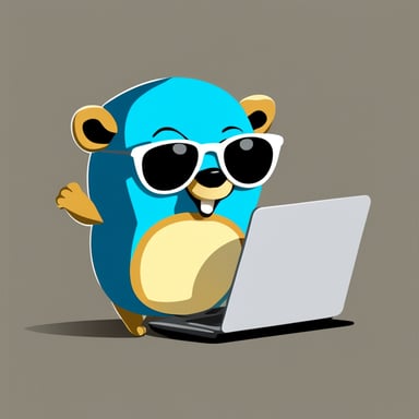Go Blue Gopher stays near the laptop and holds a key in his hand like a hacker with a security key. Go Blue Gopher wears sunglasses.
