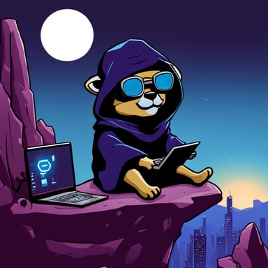 Go Blue Gopher as a cyberpunk Jedi, sitting atop the highest hill with legs crossed and a computer on his lap.