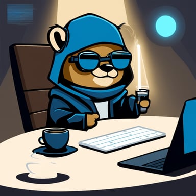 Go Blue Gopher as a cyberpunk Jedi, sitting legs crossed with a laptop on his lap, a lightsaber in his left hand, and a cup of coffee in his right hand.