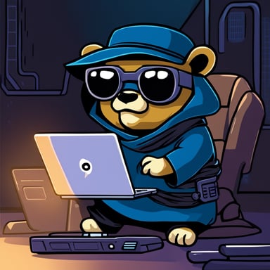 Go Blue Gopher as a cyberpunk Jedi, sitting legs crossed with a laptop on his lap, a lightsaber in his left hand.