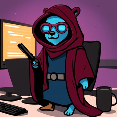 Go Blue Gopher as a cyberpunk Jedi hacker.