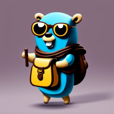 Go Blue Gopher holding a bag like a nomad.