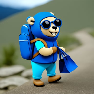 Go Blue Gopher as a blue explorer with a bag.