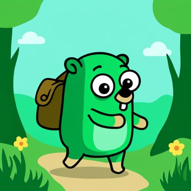 Go Blue Gopher as a green explorer with a bag.