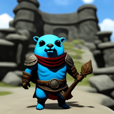 Go Blue Gopher in Skyrim armor.