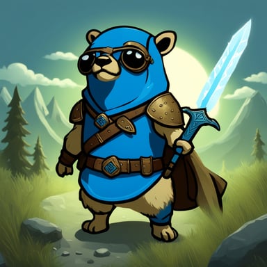 Go Blue Gopher with Skyrim armor and sword.