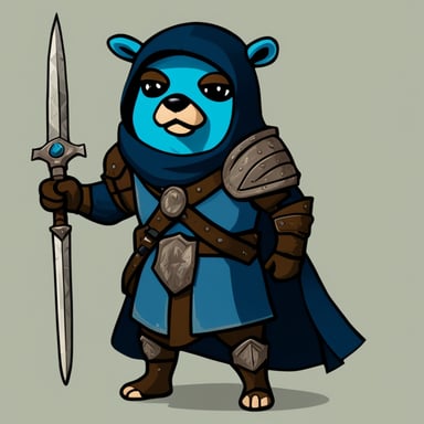 Go Blue Gopher with Skyrim armor and sword.