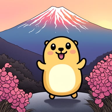 Happy Go Blue Gopher visiting Mount Fuji.