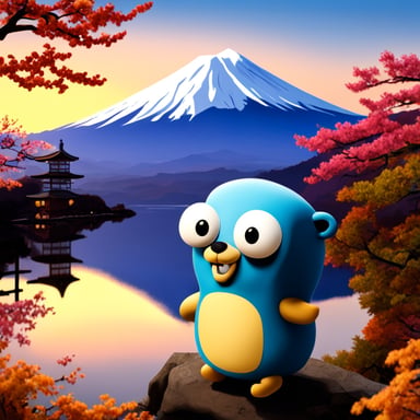 Go Blue Gopher visiting Mount Fuji in Japan