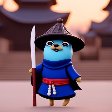 Go Blue Gopher dressed as a samurai