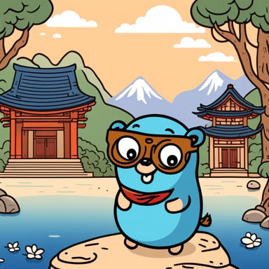 Happy Go Blue Gopher visiting a Japanese temple.