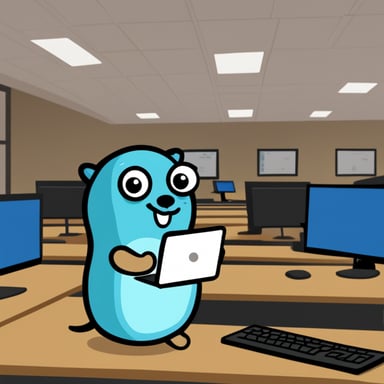 Go Blue Gopher coding in the office.