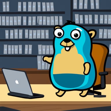 Go Blue Gopher coding in the office.