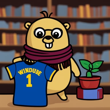Go Blue Gopher wears a scarf and a T-shirt that says WindKube.