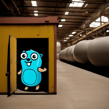 Go Blue Gopher accepts applications, standing in a stall, and behind the factory.