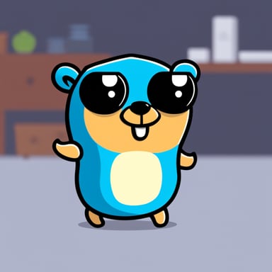 Go Blue Gopher with game development styling