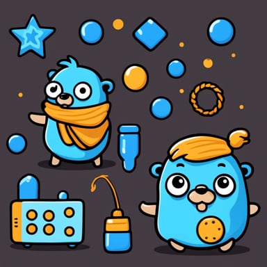 Go Blue Gopher with game development styling