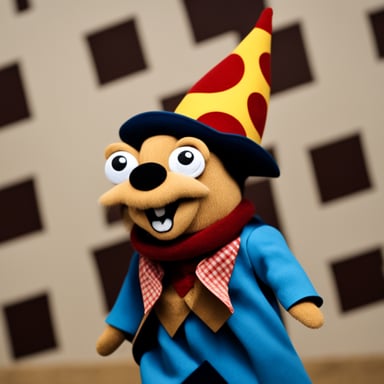 Go Blue Gopher as an old-timey jester with the hat and patchwork clothes.