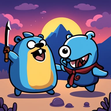 Epic go blue gopher fighting a dragon.