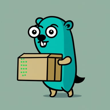 A Go Blue Gopher carrying a tote bag, in front of a blank background, with strings of green and black binary code popping out of it.