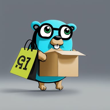 A Go Blue Gopher carrying a tote bag, in front of a blank background, with strings of green and black binary code popping out of it.