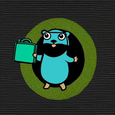 A Go Blue Gopher carrying a tote bag, in front of a blank background, with strings of green and black binary code popping out of it.