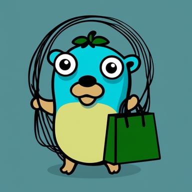 A Go Blue Gopher carrying a tote bag, in front of a blank background, with strings of green and black binary code popping out of it.
