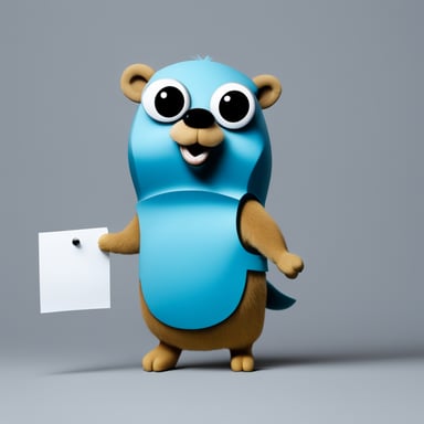 A Go Blue Gopher carrying a tote bag, in front of a blank background. The gopher is handing out instructions on a piece of paper.
