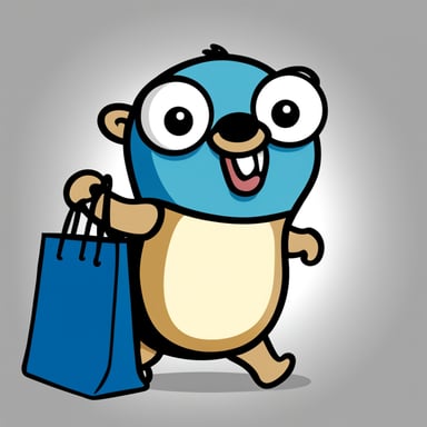 A Go Blue Gopher carrying a tote bag, in front of a blank background. The gopher is handing out instructions on a piece of paper.