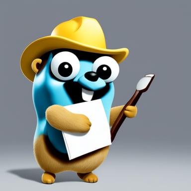 A Go Blue Gopher carrying a tote bag, in front of a blank background. The gopher is handing out instructions on a piece of paper.