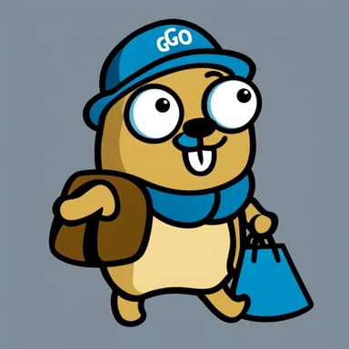 A Go Blue Gopher carrying a tote bag, in front of a blank background.