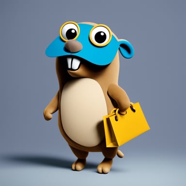 A Go Blue Gopher carrying a tote bag, in front of a blank background.